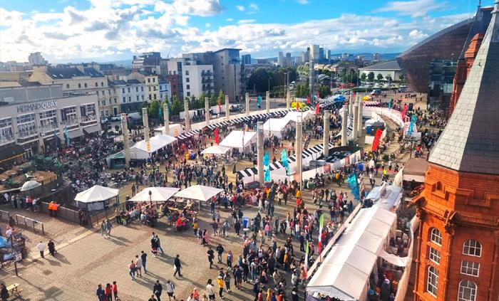 An image of Cardiff Food and Drink Festival delivered by Production 78 for Cardiff Council Special Events Team annually